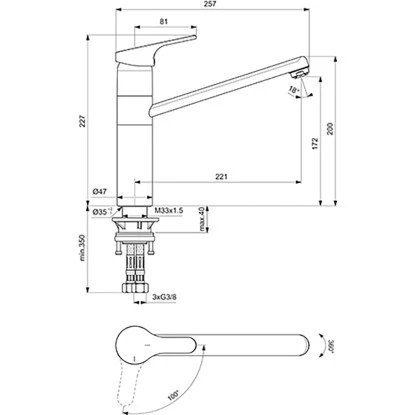 Ideal Standard Küchenarmatur Cerafit Niederdruck BlueStart Hoher Auslauf Chrom – Bild 2