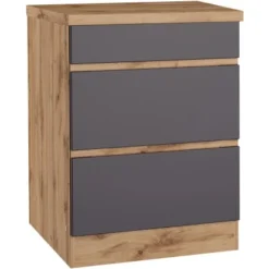 Held Möbel Küchenunterschrank Turin 60 Cm Mit Auszügen Graphit/Wotaneiche