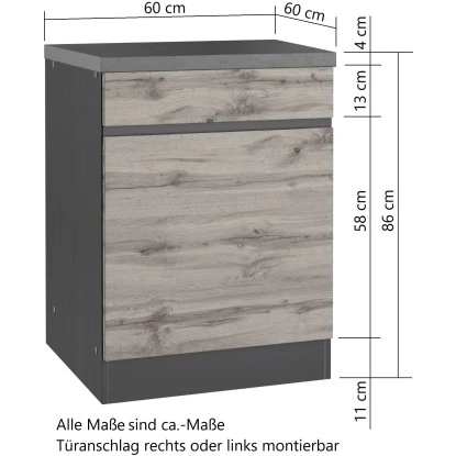 Held Möbel Küchenunterschrank Turin 60 Cm 1 Tür 1 Schublade Graphit/Wotaneiche – Bild 4