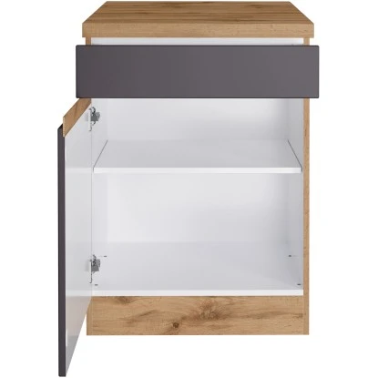Held Möbel Küchenunterschrank Turin 60 Cm 1 Tür 1 Schublade Graphit/Wotaneiche – Bild 3