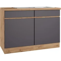 Held Möbel Spülenunterschrank Turin 120 Cm Mit 2 Türen Graphit/Wotaneiche