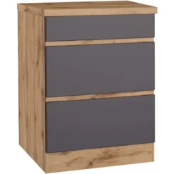 Held Möbel Kochfeldumbauschrank Turin 60 Cm Graphit/Wotaneiche