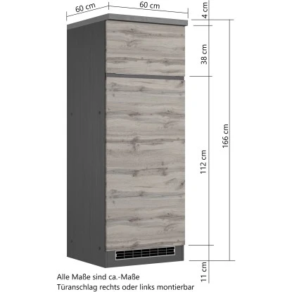Held Möbel Umbauschrank Für Kühl/Gefrierkombi Turin 60 Cm Graphit/Wotaneiche – Bild 4