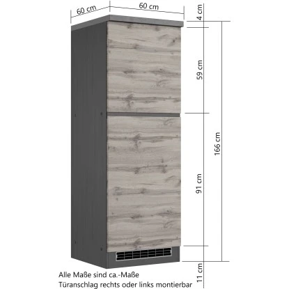 Held Möbel Kühlschrankumbauschrank Turin 60 Cm Graphit/Wotaneiche – Bild 4