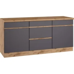 Held Möbel Küchenunterschrank Turin 180 Cm Graphit/Wotaneiche