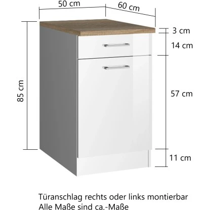 Held Möbel Küchenunterschrank Mailand 50 Cm Tür/Schubk. Hochgl. Graphit/Graphit – Bild 2