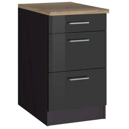 Held Möbel Küchenunterschrank Mailand 50 Cm M. Auszügen Hochgl. Graphit/Graphit