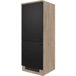 Flex-Well Exclusiv Demi-Geräteumbauschrank Capri 60 Cm Schwarz Matt-Endgrain Oak