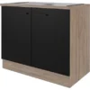 Flex-Well Exclusiv Spülenunterschrank Capri 100 Cm Schwarz Matt-Endgrain Oak