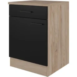 Flex-Well Exclusiv Unterschrank Capri 60 Cm Schwarz Matt-Endgrain Oak