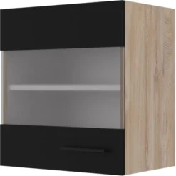 Flex-Well Exclusiv Glas-Oberschrank Capri 50 Cm Schwarz Matt-Endgrain Oak