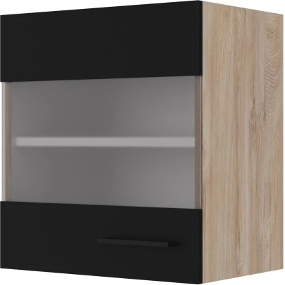 Flex-Well Exclusiv Glas-Oberschrank Capri 50 Cm Schwarz Matt-Endgrain Oak