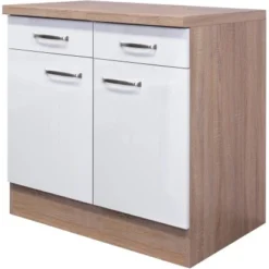Flex-Well Exclusiv Unterschrank Valero 80 Cm Hochglanz Weiß-Sonoma Eiche