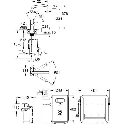 Grohe Mono Armatur Set Blue Professional Supersteel – Bild 2
