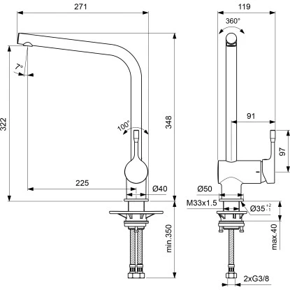 Ideal Standard Küchenarmatur Ceralook Hoher Auslauf Chrom – Bild 3