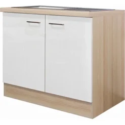 Flex-Well Exclusiv Spülenunterschrank Abaco 100 Cm Perlmutt Glänzend-Akazie
