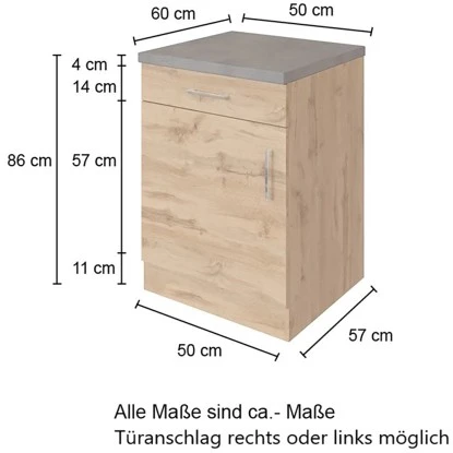 Held Möbel Unterschrank Sorrento 50 X 85 X 60 Cm Tür Schubk. + EL-Boden Wotanei. – Bild 4