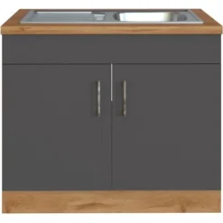 Held Möbel Spülenschrank Sorrento B100 X H85 X T60 Cm 2Türen Anthraz.-Wotaneiche