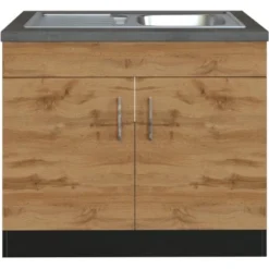 Held Möbel Spülenschrank Sorrento B100 X H85 X T60 Cm 2 Türen Wotaneiche-Grafit